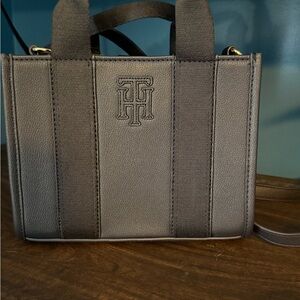 Tommy Hilfiger Black Leather Logo Mini Messenger Tote